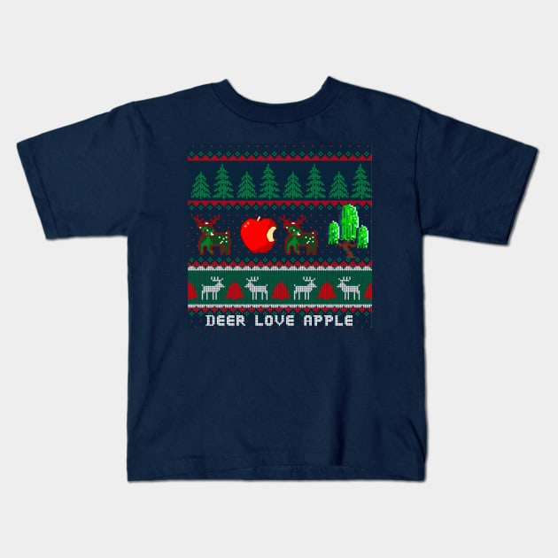 Deer Love Apple Ugly Christmas Sweater Kids T-Shirt by Darunyaa